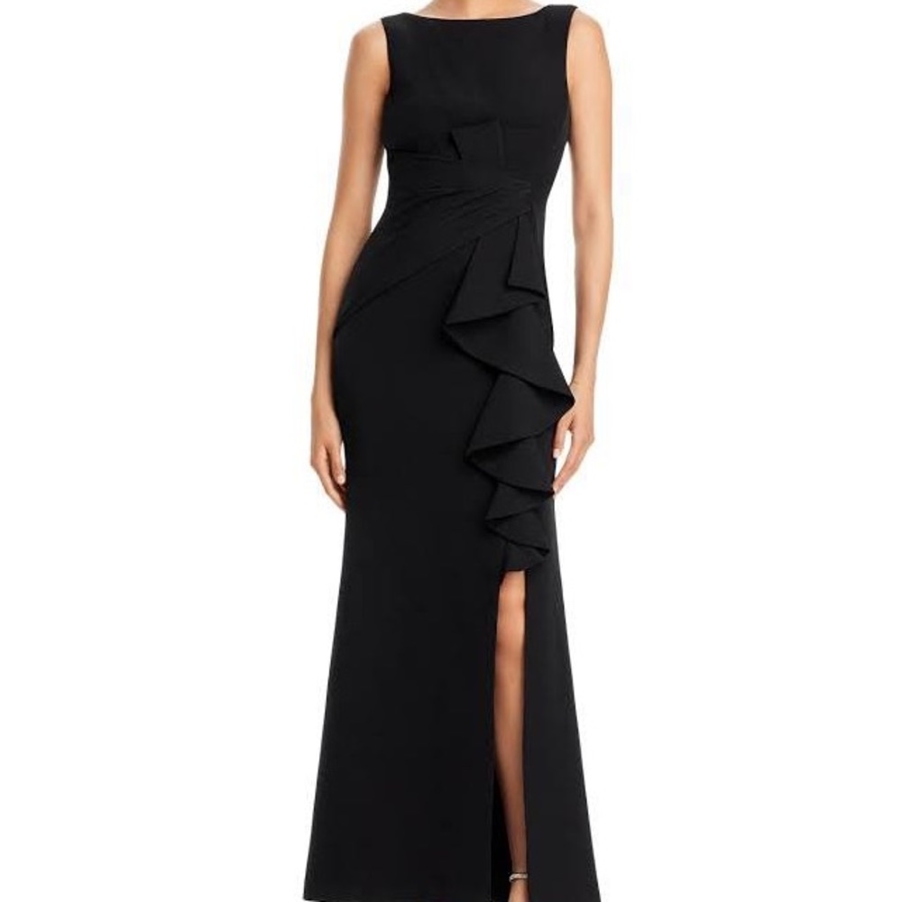 New W  Tags ELIZA J Black Long Gown Front Slit Size 6